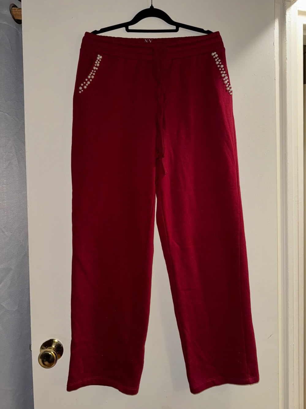 NY & C Red Pearl Embellished Wide Leg Lounge Pants